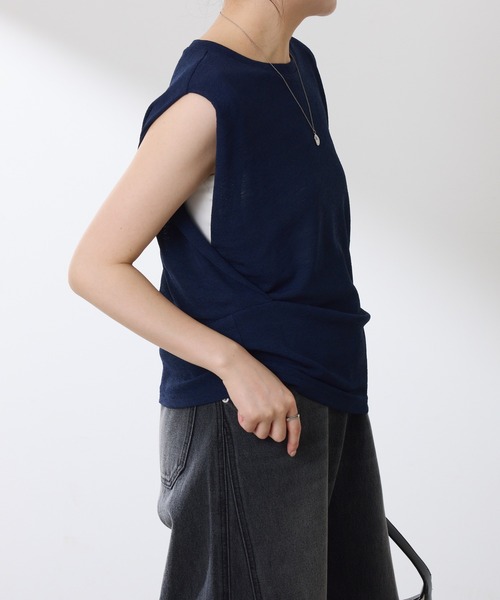 COLLAGE GALLARDAGALANTE（コラージュガリャルダガランテ）の「麻タッチミラノリブ（ニット/セーター・レディース・ベージュ/ネイビー・FREE）」の17枚目の写真