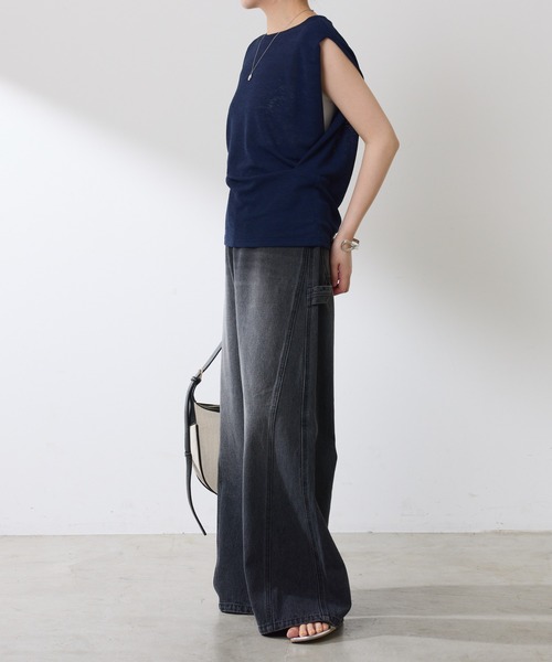 COLLAGE GALLARDAGALANTE（コラージュガリャルダガランテ）の「麻タッチミラノリブ（ニット/セーター・レディース・ベージュ/ネイビー・FREE）」の18枚目の写真