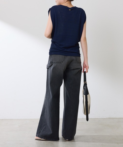 COLLAGE GALLARDAGALANTE（コラージュガリャルダガランテ）の「麻タッチミラノリブ（ニット/セーター・レディース・ベージュ/ネイビー・FREE）」の19枚目の写真