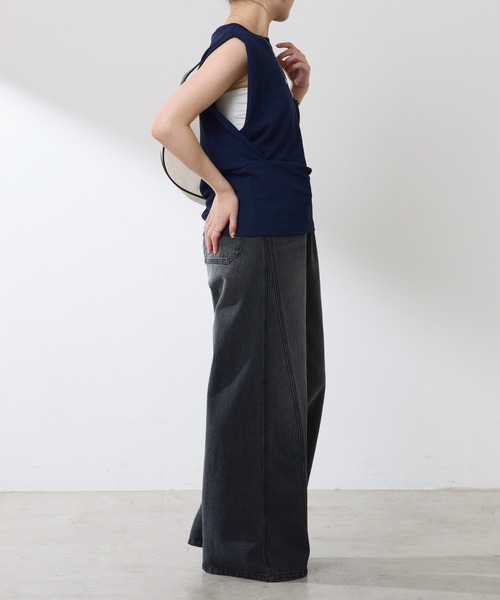 COLLAGE GALLARDAGALANTE（コラージュガリャルダガランテ）の「麻タッチミラノリブ（ニット/セーター・レディース・ベージュ/ネイビー・FREE）」の20枚目の写真