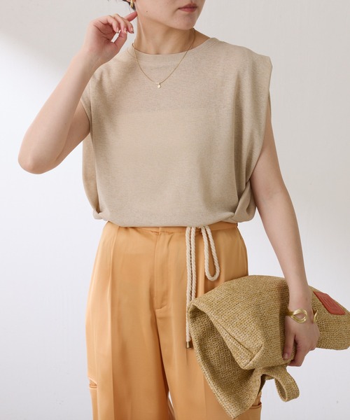 COLLAGE GALLARDAGALANTE（コラージュガリャルダガランテ）の「麻タッチミラノリブ（ニット/セーター・レディース・ベージュ/ネイビー・FREE）」の4枚目の写真