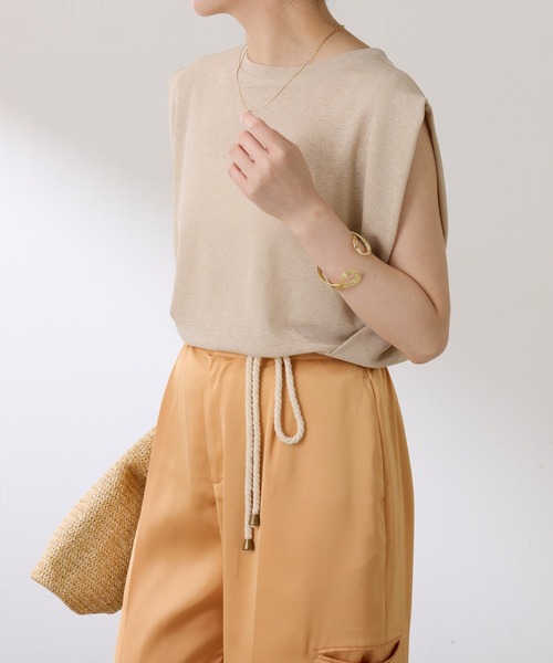 COLLAGE GALLARDAGALANTE（コラージュガリャルダガランテ）の「麻タッチミラノリブ（ニット/セーター・レディース・ベージュ/ネイビー・FREE）」の5枚目の写真