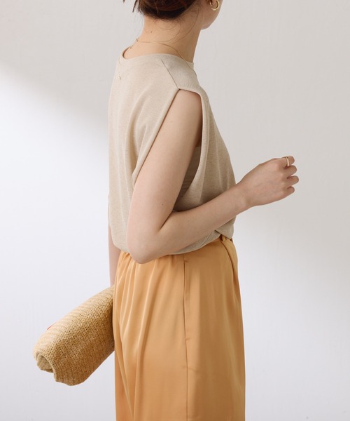 COLLAGE GALLARDAGALANTE（コラージュガリャルダガランテ）の「麻タッチミラノリブ（ニット/セーター・レディース・ベージュ/ネイビー・FREE）」の7枚目の写真