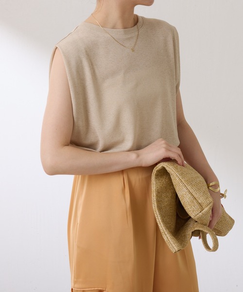 COLLAGE GALLARDAGALANTE（コラージュガリャルダガランテ）の「麻タッチミラノリブ（ニット/セーター・レディース・ベージュ/ネイビー・FREE）」の8枚目の写真