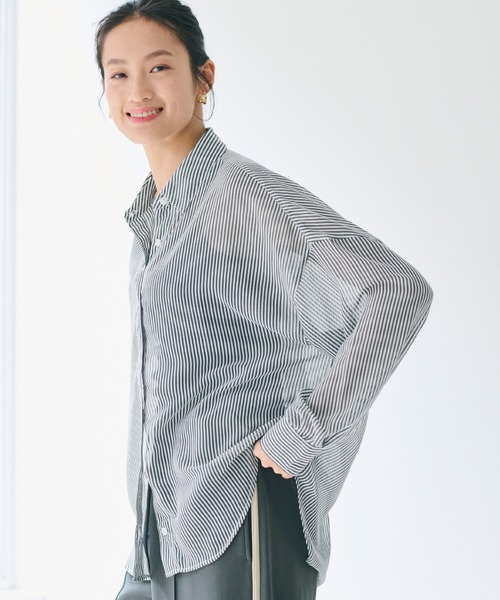 coca(coca)(コカ)の「ポリエステルボイルシャツ(シャツ/ブラウス・レディース・アイボリー/ブラック/ストライプ/ライトグリーン・S/L/M)」の4枚目の写真