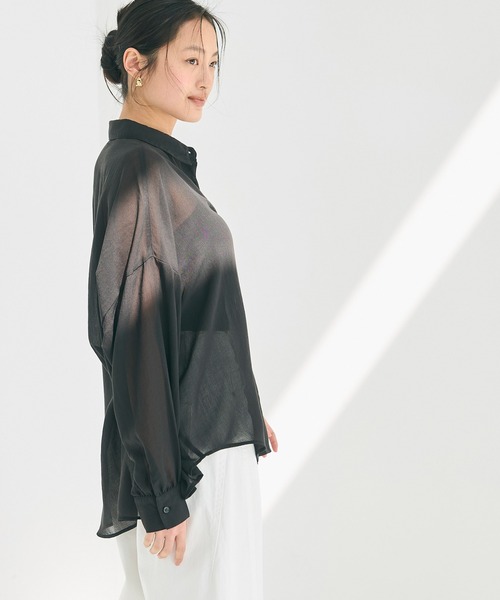 coca(coca)(コカ)の「ポリエステルボイルシャツ(シャツ/ブラウス・レディース・アイボリー/ブラック/ストライプ/ライトグリーン・S/L/M)」の6枚目の写真