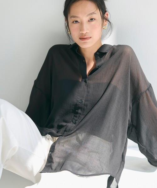 coca(coca)(コカ)の「ポリエステルボイルシャツ(シャツ/ブラウス・レディース・アイボリー/ブラック/ストライプ/ライトグリーン・S/L/M)」の7枚目の写真