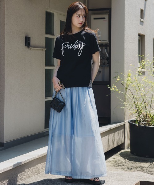 slattgir（スラットジール）の「高身長　綿１００％コード刺しゅうロゴTシャツ（トールサイズ）Essenave（Tシャツ/カットソー・レディース・オフホワイト/ブラック・T3L/TLL/TM/TL）」の9枚目の写真
