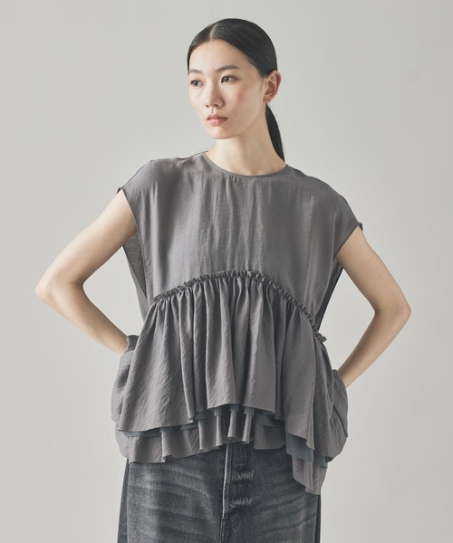 Curensology シアーティアードブラウス　ブラック Curensology｜シアーギャザーブラウス | Rakuten Fashion(楽天