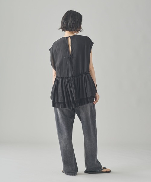 Curensology（カレンソロジー）の「Curensology(カレンソロジー)/シアーギャザーブラウス（シャツ/ブラウス・レディース・グレー/ホワイト系その他/ブラック・FREE）」の5枚目の写真