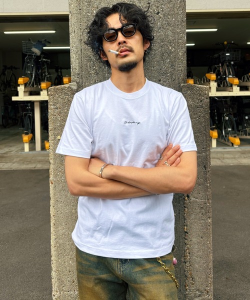 UP START(アップスタート)の「ヘヴィウェイト天竺 ワンポイント刺繍半袖 クルーネック コットン100%(Tシャツ/カットソー・メンズ・ブラック/ホワイト/ライトオリーブ・LARGE/MEDIUM)」の4枚目の写真