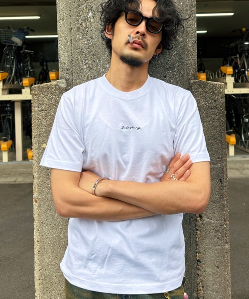 UP START(アップスタート)の「ヘヴィウェイト天竺 ワンポイント刺繍半袖 クルーネック コットン100%(Tシャツ/カットソー・メンズ・ブラック/ホワイト/ライトオリーブ・LARGE/MEDIUM)」の6枚目の写真