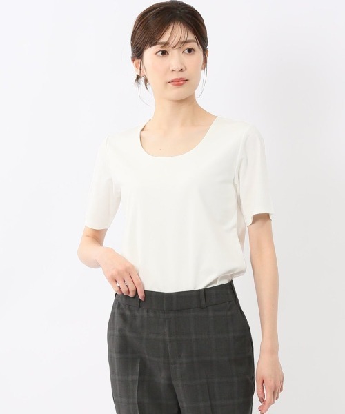 m.f.editorial（エムエフエディトリアル）の「【マシンウォッシャブル】m.f.エディトリアル レディース シルケットポンチ クルーネック ストレッチ半袖Tシャツ（Tシャツ/カットソー・レディース・グレー系その他2/ネイビー/ホワイト/ダークウッド・LARGE/MEDIUM）」の2枚目の写真