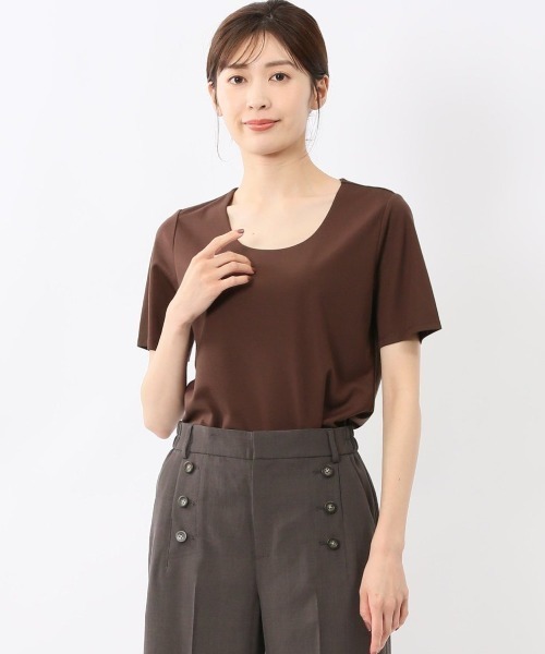 m.f.editorial（エムエフエディトリアル）の「【マシンウォッシャブル】m.f.エディトリアル レディース シルケットポンチ クルーネック ストレッチ半袖Tシャツ（Tシャツ/カットソー・レディース・グレー系その他2/ネイビー/ホワイト/ダークウッド・LARGE/MEDIUM）」の4枚目の写真