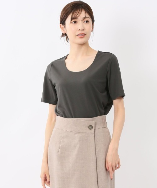 m.f.editorial（エムエフエディトリアル）の「【マシンウォッシャブル】m.f.エディトリアル レディース シルケットポンチ クルーネック ストレッチ半袖Tシャツ（Tシャツ/カットソー・レディース・グレー系その他2/ネイビー/ホワイト/ダークウッド・LARGE/MEDIUM）」の3枚目の写真