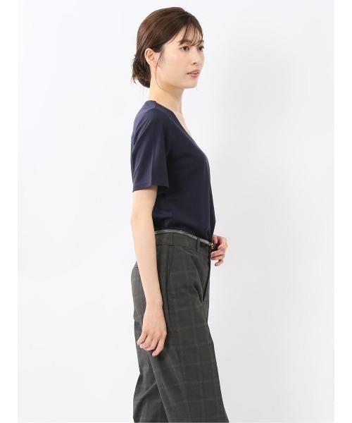 m.f.editorial（エムエフエディトリアル）の「【マシンウォッシャブル】m.f.エディトリアル レディース シルケットポンチ クルーネック ストレッチ半袖Tシャツ（Tシャツ/カットソー・レディース・グレー系その他2/ネイビー/ホワイト/ダークウッド・LARGE/MEDIUM）」の7枚目の写真