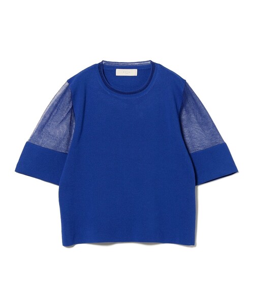 B:MING by BEAMS(ビーミングバイビームス)の「半袖 ニット Tシャツ(ニット/セーター・レディース・オフホワイト/ブルー/ブラック・ONE SIZE)」の1枚目の写真
