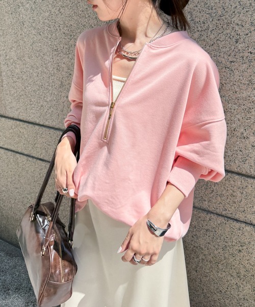 RANAN（ラナン）の「フロントハーフジップスウェット（スウェット・レディース・アイボリー/グレー/ピンク/チャコール・M/L/LL）」の4枚目の写真