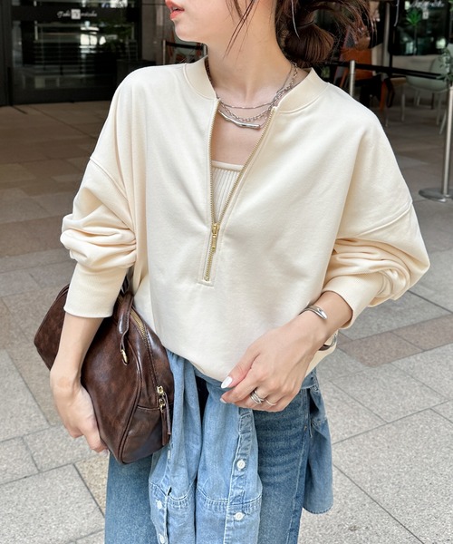 RANAN（ラナン）の「フロントハーフジップスウェット（スウェット・レディース・アイボリー/グレー/ピンク/チャコール・M/L/LL）」の2枚目の写真
