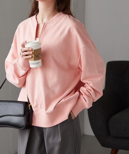 RANAN（ラナン）の「フロントハーフジップスウェット（スウェット・レディース・アイボリー/グレー/ピンク/チャコール・M/L/LL）」の11枚目の写真