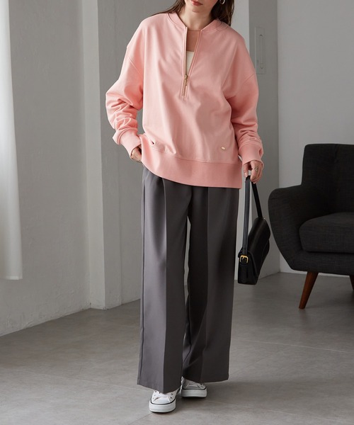 RANAN（ラナン）の「フロントハーフジップスウェット（スウェット・レディース・アイボリー/グレー/ピンク/チャコール・M/L/LL）」の13枚目の写真