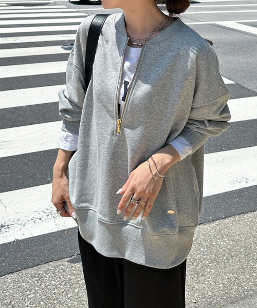 RANAN（ラナン）の「フロントハーフジップスウェット（スウェット・レディース・アイボリー/グレー/ピンク/チャコール・M/L/LL）」の22枚目の写真