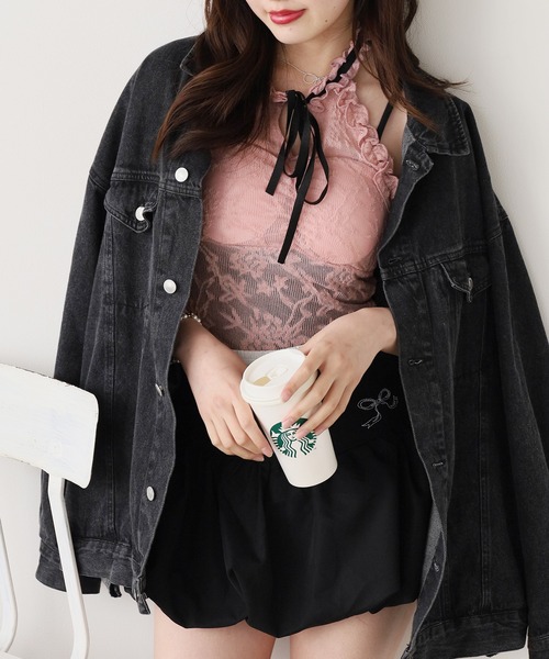 ROOPTOKYO(ループトウキョウ)の「Floral Lace Halter Neck/花柄レース ホルターネック(キャミソール・レディース・ピンク/アイボリー/ブラック/ホワイト・FREE)」の13枚目の写真