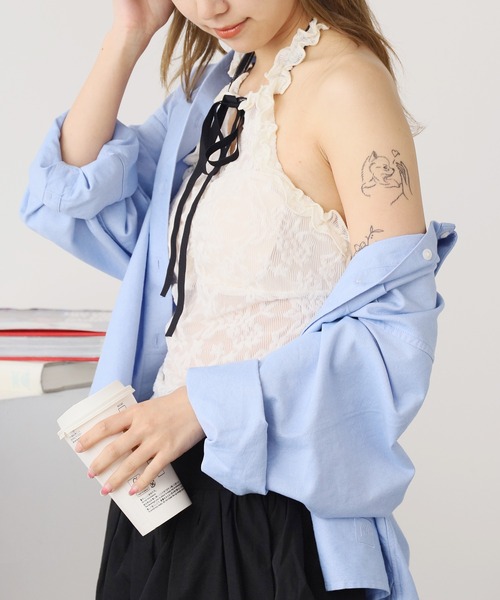 ROOPTOKYO(ループトウキョウ)の「Floral Lace Halter Neck/花柄レース ホルターネック(キャミソール・レディース・ピンク/アイボリー/ブラック/ホワイト・FREE)」の7枚目の写真