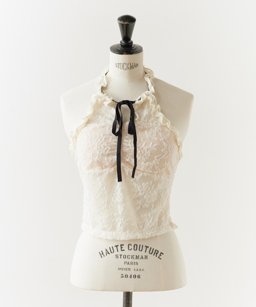 ROOPTOKYO(ループトウキョウ)の「Floral Lace Halter Neck/花柄レース ホルターネック(キャミソール・レディース・ピンク/アイボリー/ブラック/ホワイト・FREE)」の5枚目の写真