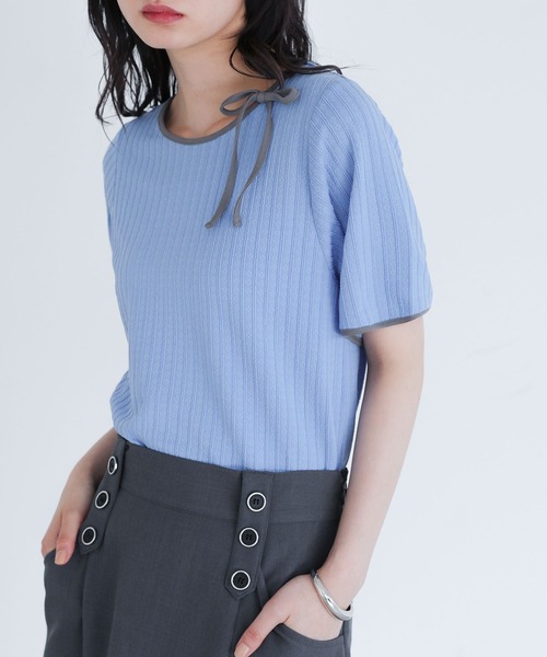 somari imagination（ソマリ イマジネーション）の「パイピングリボンカットソー（Tシャツ/カットソー・レディース・ブルー/ブラック・2/1）」の4枚目の写真