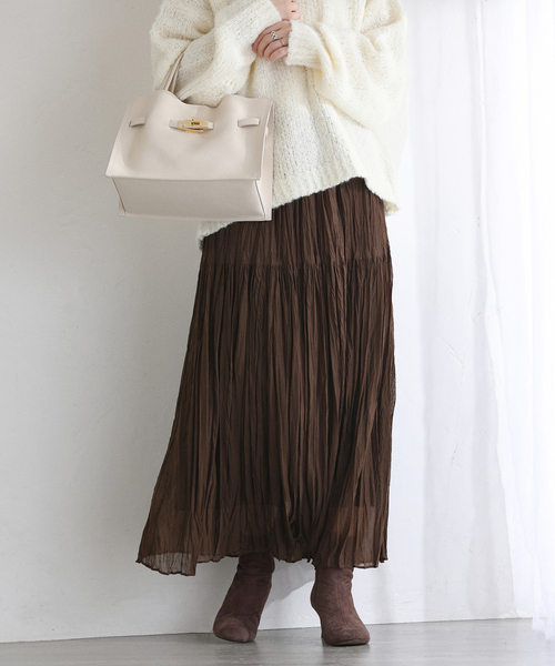 La TOTALITE（ラトータリテ）の「【洗える】シフォンニットワッシャースカート（スカート・レディース・ブラック/ブルー/ブラウン・FREE）」の3枚目の写真