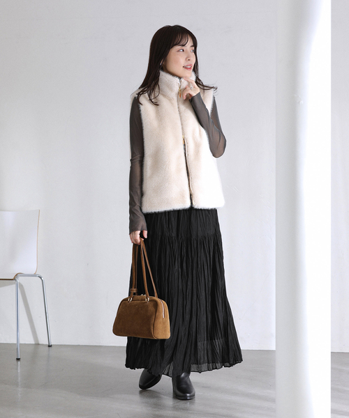 La TOTALITE（ラトータリテ）の「【洗える】シフォンニットワッシャースカート（スカート・レディース・ブラック/ブルー/ブラウン・FREE）」の5枚目の写真