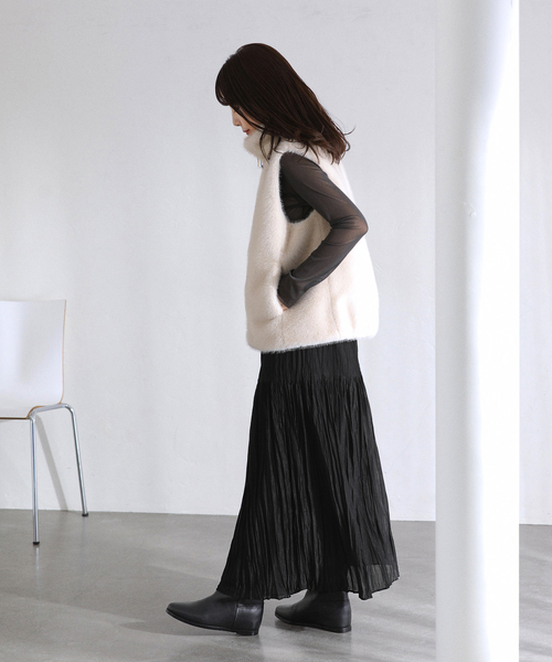 La TOTALITE（ラトータリテ）の「【洗える】シフォンニットワッシャースカート（スカート・レディース・ブラック/ブルー/ブラウン・FREE）」の6枚目の写真