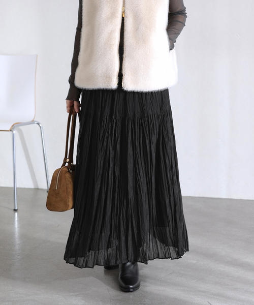 La TOTALITE（ラトータリテ）の「【洗える】シフォンニットワッシャースカート（スカート・レディース・ブラック/ブルー/ブラウン・FREE）」の8枚目の写真