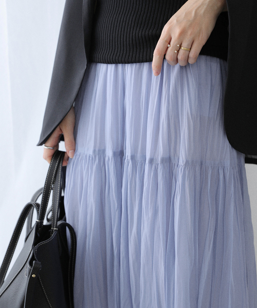 La TOTALITE（ラトータリテ）の「【洗える】シフォンニットワッシャースカート（スカート・レディース・ブラック/ブルー/ブラウン・FREE）」の17枚目の写真