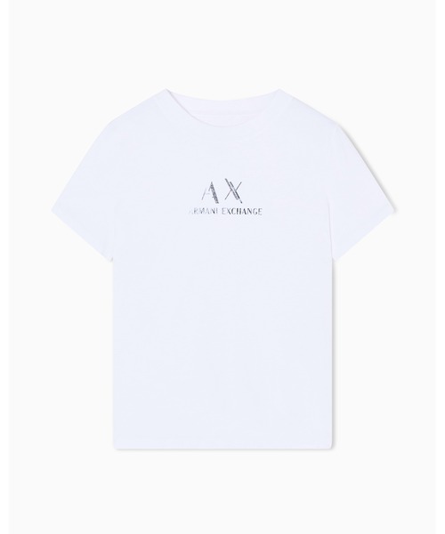 tシャツ 「A|X アルマーニ エクスチェンジ」グリッターロゴ 半袖クルーネックTシャツ/REGULAR BOXY レディース A|X アルマーニ エクスチェンジ】グリッターロゴ 半袖クルー