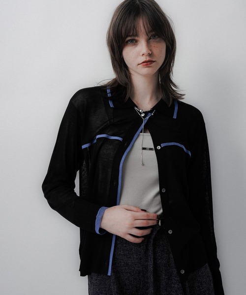 セール】ラインポロシアーニットカーディガン(HARE)（カーディガン