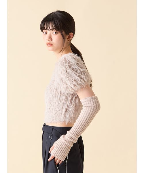 アームウォーマー付きフェザーヤーンコンパクトトップス（ニット