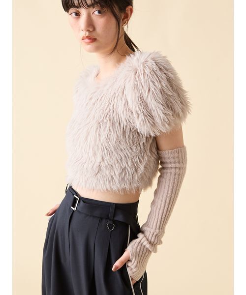 アームウォーマー付きフェザーヤーン コンパクトトップス　LILY BROWN アームウォーマー付きフェザーヤーンコンパクトトップス（ニット