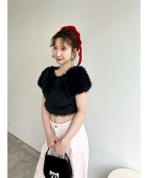 セール】アームウォーマー付きフェザーヤーンコンパクトトップス