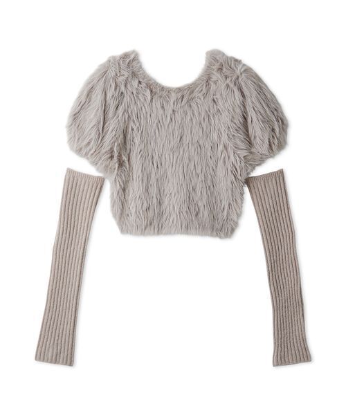 アームウォーマー付きフェザーヤーンコンパクトトップス（ニット