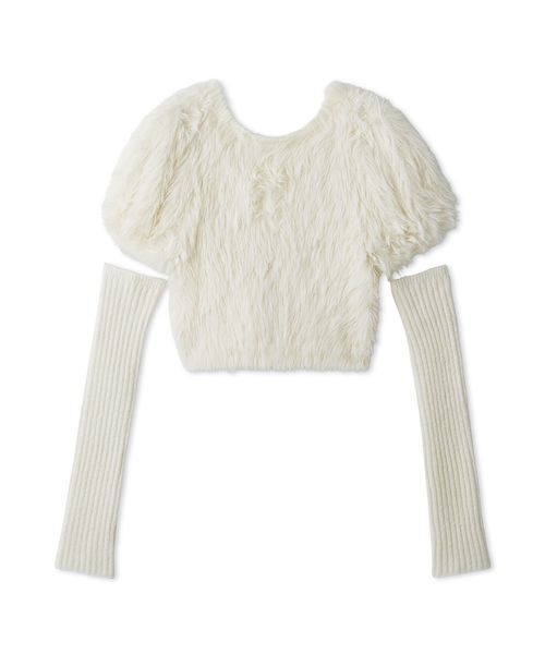 アームウォーマー付きフェザーヤーンコンパクトトップス（ニット