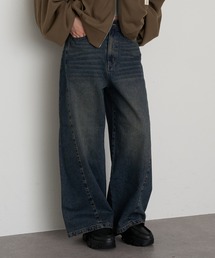 RAY CASSIN | ヒョウ柄サイド切替デニムワイドパンツ(デニムパンツ)