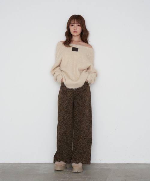 RAY CASSIN（レイカズン）の「【ウエスト調節可/2サイズ展開】ヒョウ柄サイド切替デニムワイドパンツ（デニムパンツ・レディース・グリーン系その他2/ベージュ系その他2/ブルー系その他2/ブラウン・FREE）」の6枚目の写真