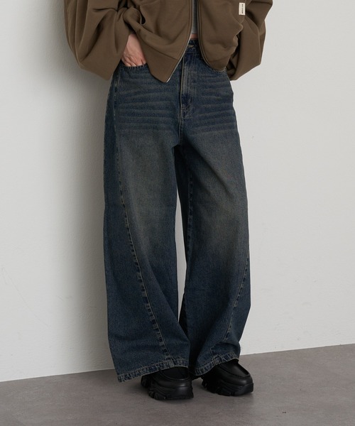 RAY CASSIN（レイカズン）の「【ウエスト調節可/2サイズ展開】ヒョウ柄サイド切替デニムワイドパンツ（デニムパンツ・レディース・グリーン系その他2/ベージュ系その他2/ブルー系その他2/ブラウン・FREE）」の17枚目の写真