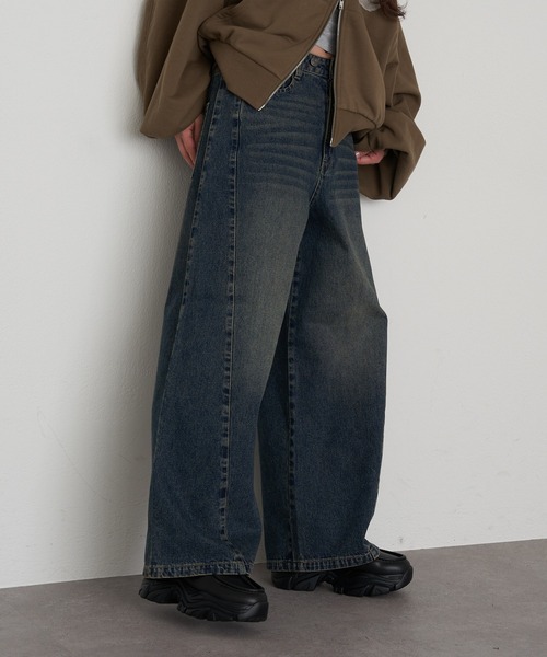 RAY CASSIN（レイカズン）の「【ウエスト調節可/2サイズ展開】ヒョウ柄サイド切替デニムワイドパンツ（デニムパンツ・レディース・グリーン系その他2/ベージュ系その他2/ブルー系その他2/ブラウン・FREE）」の20枚目の写真