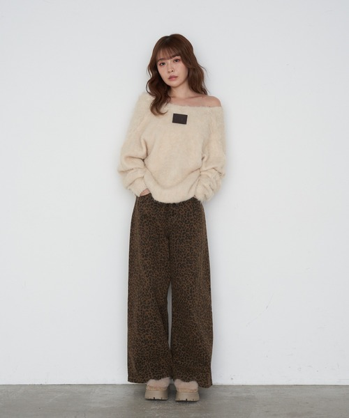 RAY CASSIN（レイカズン）の「【ウエスト調節可/2サイズ展開】ヒョウ柄サイド切替デニムワイドパンツ（デニムパンツ・レディース・グリーン系その他2/ベージュ系その他2/ブルー系その他2/ブラウン・FREE）」の16枚目の写真