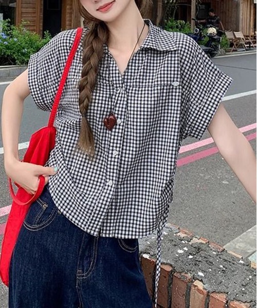 AsheKsha(アシクシャ)の「【新作】韓国版チェック柄POLOカラー半袖(Tシャツ/カットソー・レディース・ブラック系その他・M)」の3枚目の写真