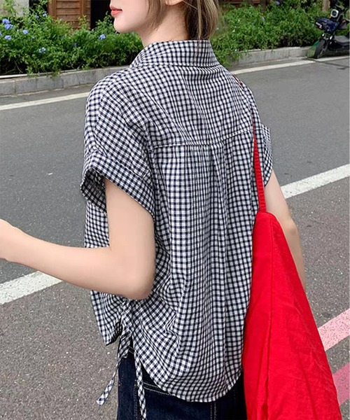 AsheKsha(アシクシャ)の「【新作】韓国版チェック柄POLOカラー半袖(Tシャツ/カットソー・レディース・ブラック系その他・M)」の4枚目の写真