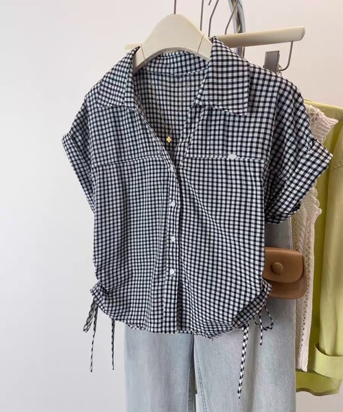AsheKsha(アシクシャ)の「【新作】韓国版チェック柄POLOカラー半袖(Tシャツ/カットソー・レディース・ブラック系その他・M)」の5枚目の写真